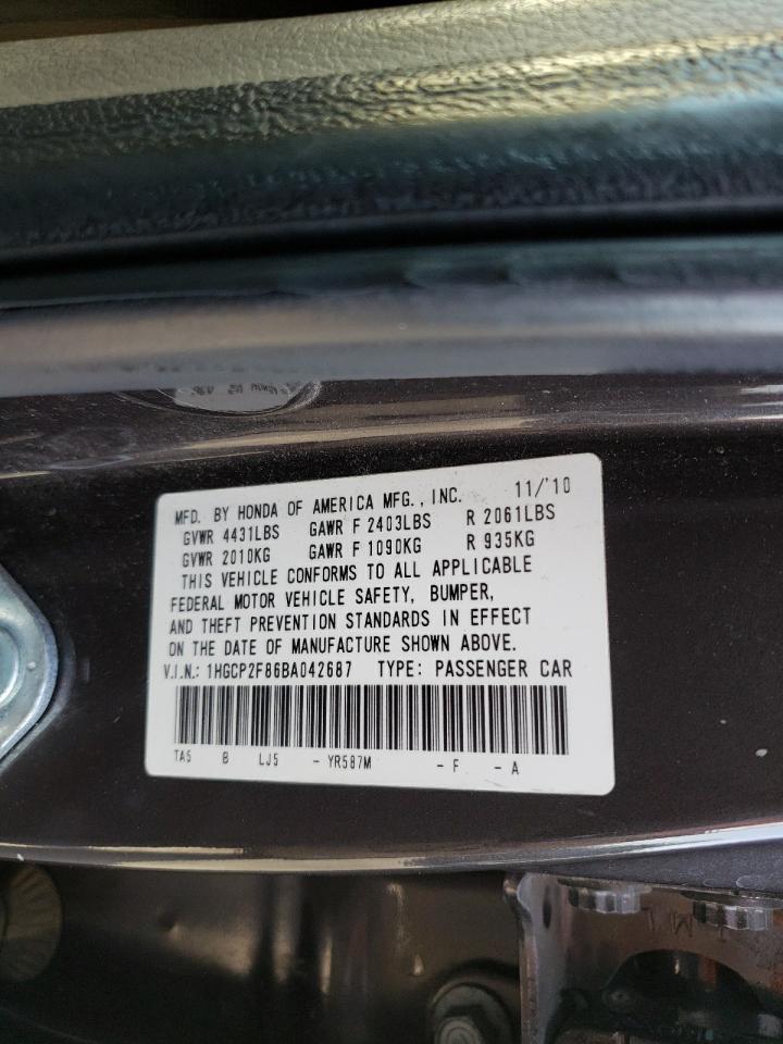 Photo 10 from auction – 2011 HONDA ACCORD EXL with VIN 1HGCP2F86BA042687