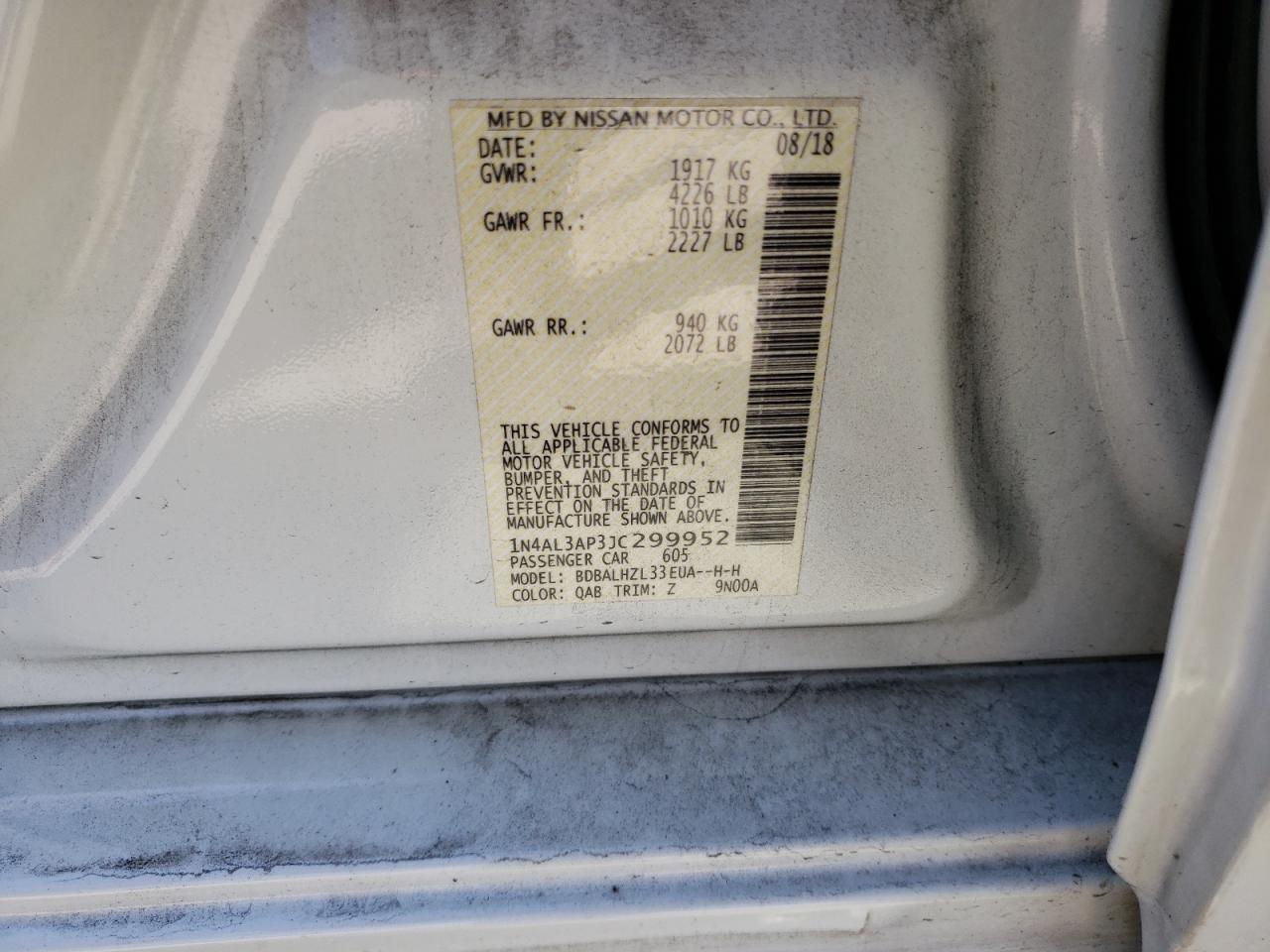 Photo 10 from auction – 2018 NISSAN ALTIMA 2.5 with VIN 1N4AL3AP3JC299952