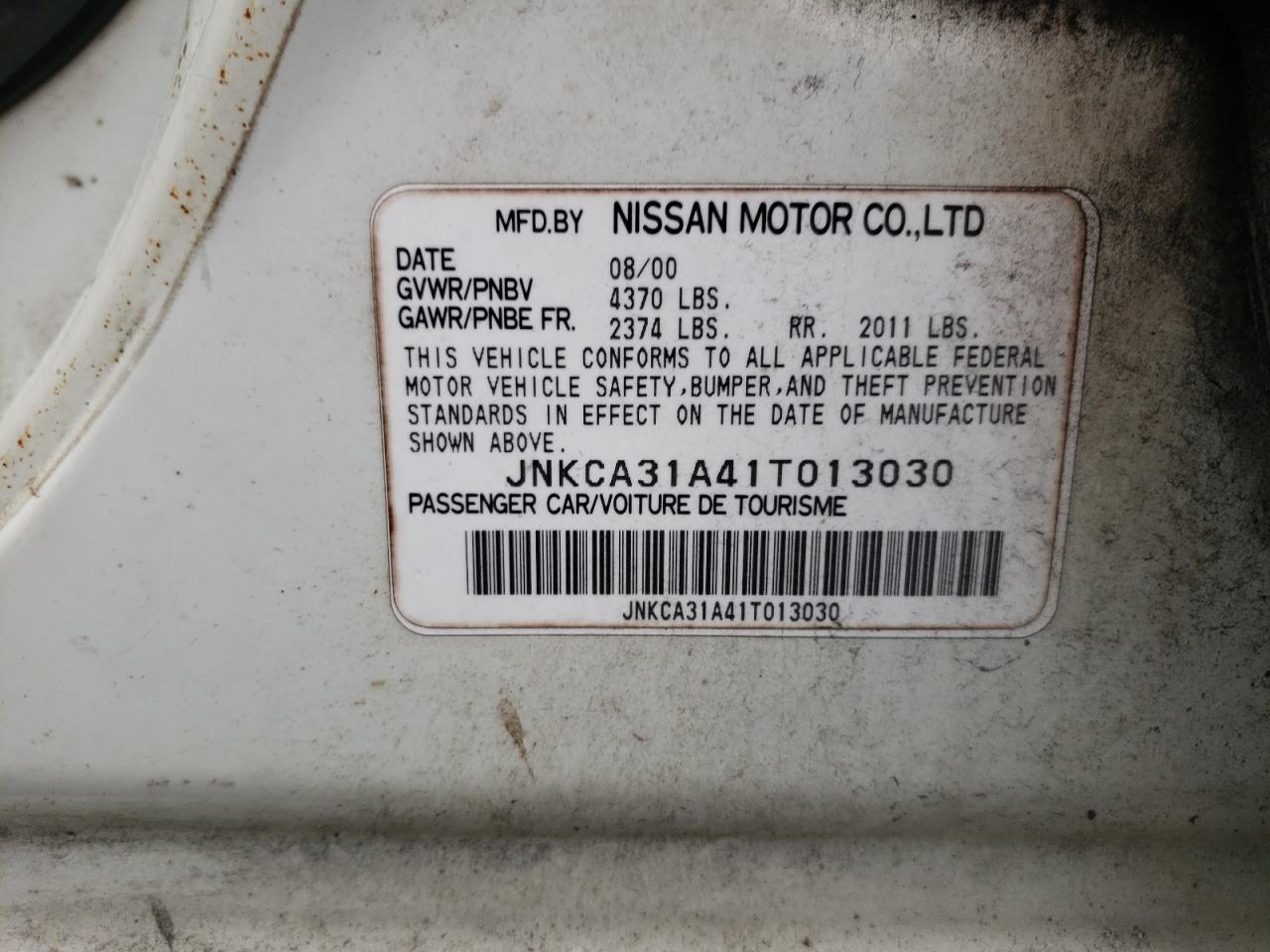 Photo 10 from auction – 2001 INFINITI I30 with VIN JNKCA31A41T013030