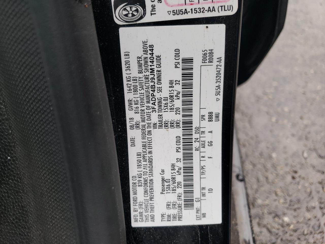 Photo 10 from auction – 2018 FORD FIESTA SE with VIN 3FADP4BJ9JM140448