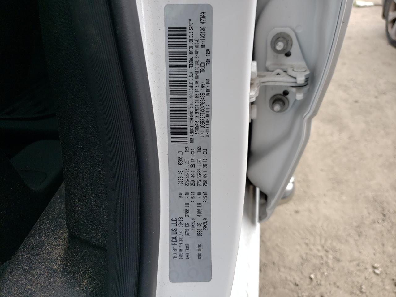 Photo 10 from auction – 2019 RAM 1500 BIG H with VIN 1C6RREFTXKN706465