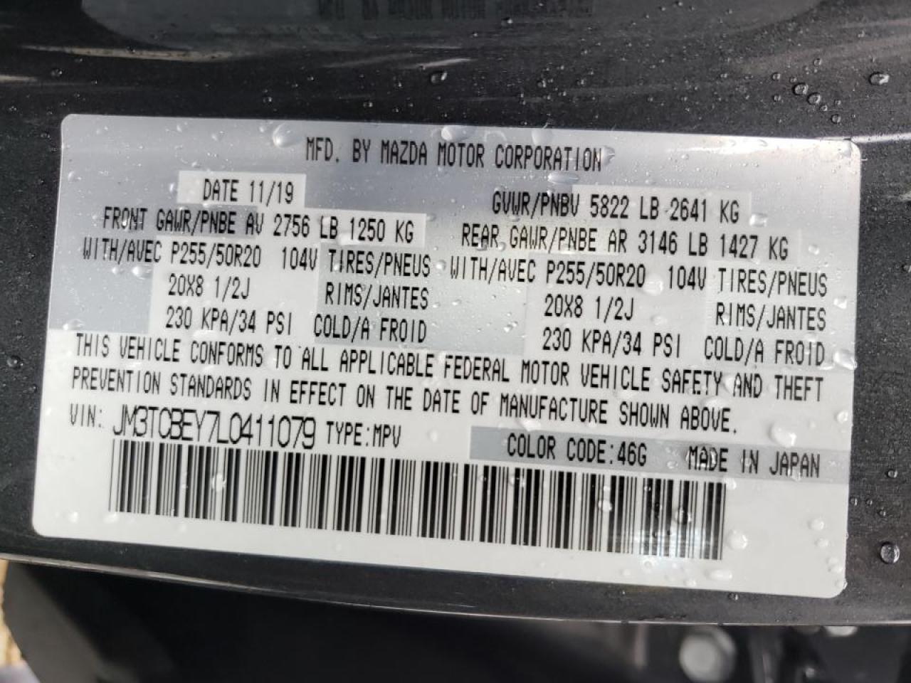 Photo 10 from auction – 2020 MAZDA CX-9 SIGNA with VIN JM3TCBEY7L0411079
