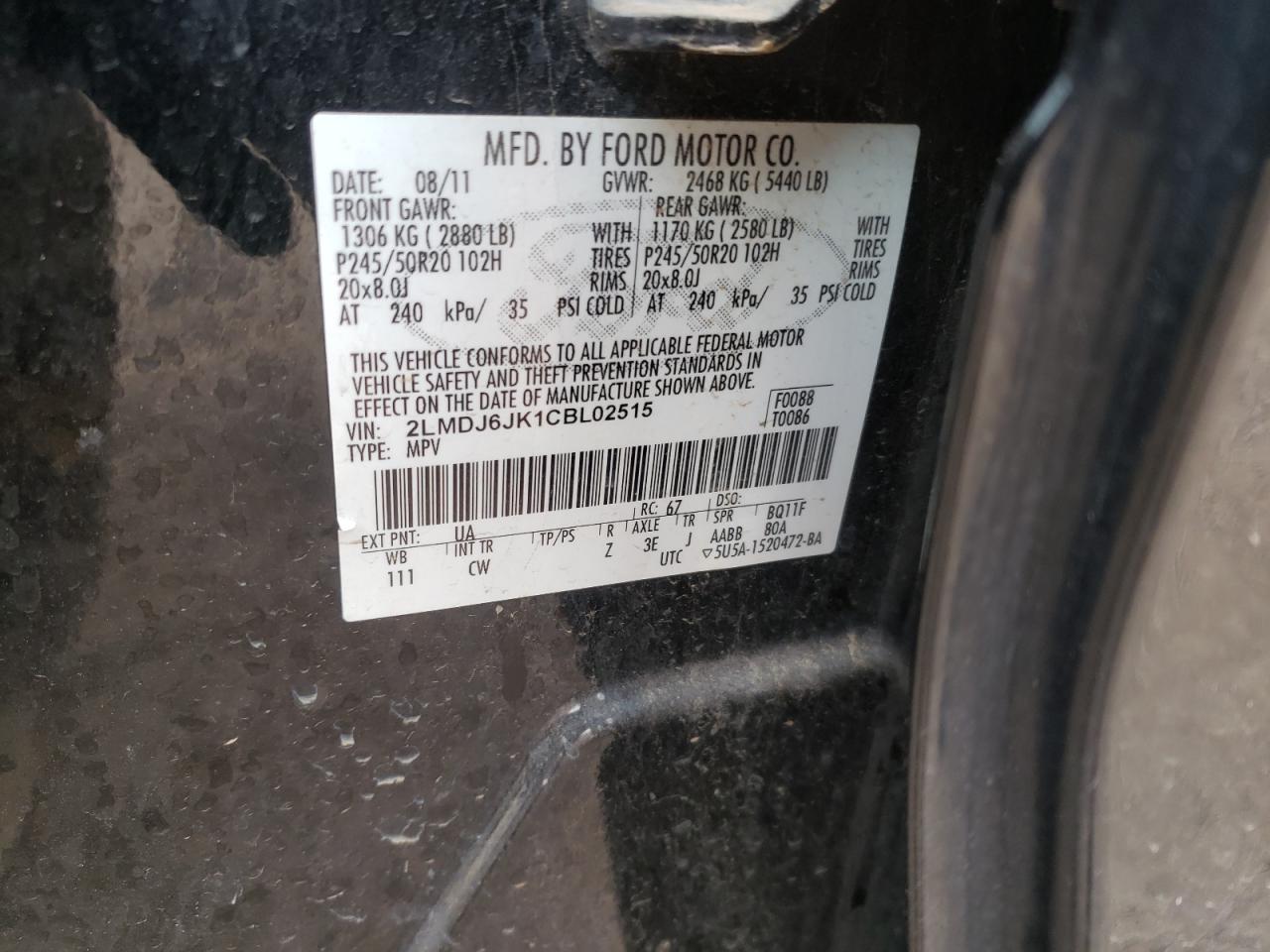 Photo 10 from auction – 2012 LINCOLN MKX with VIN 2LMDJ6JK1CBL02515