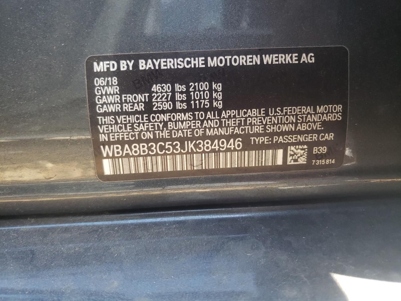 Photo 10 from auction – 2018 BMW 340 I with VIN WBA8B3C53JK384946