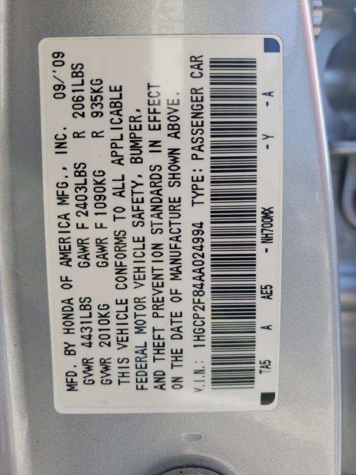 Photo 10 from auction – 2010 HONDA ACCORD EXL with VIN 1HGCP2F84AA024994