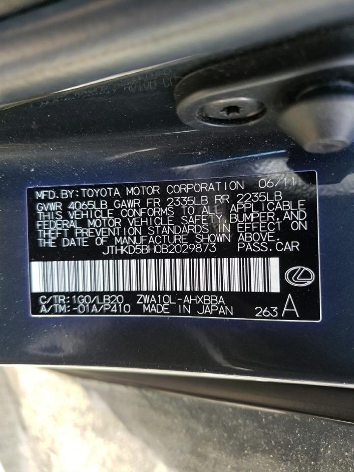 Photo 10 from auction – 2011 LEXUS CT 200 with VIN JTHKD5BH0B2029873
