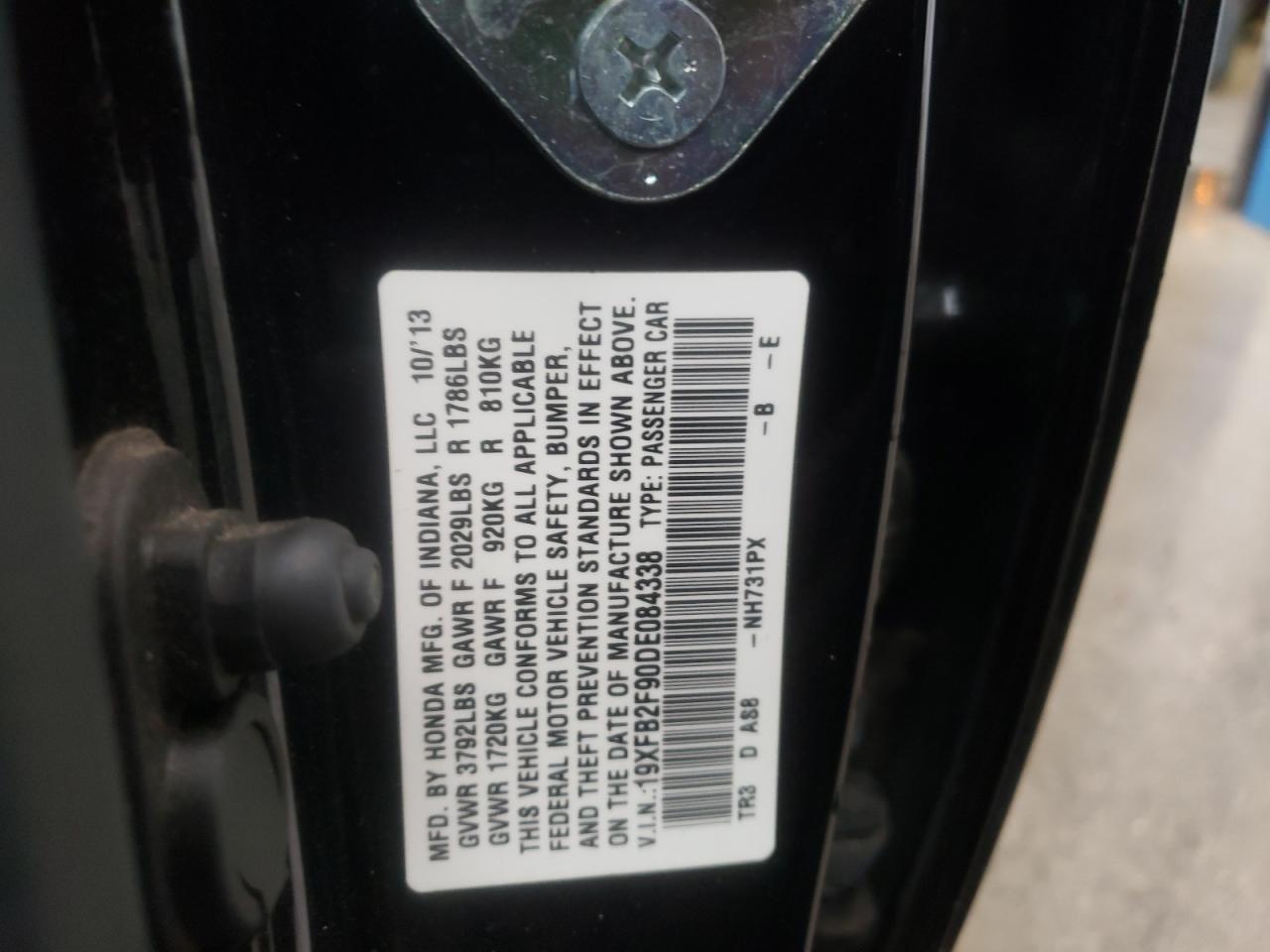 Photo 10 from auction – 2013 HONDA CIVIC EXL with VIN 19XFB2F90DE084338