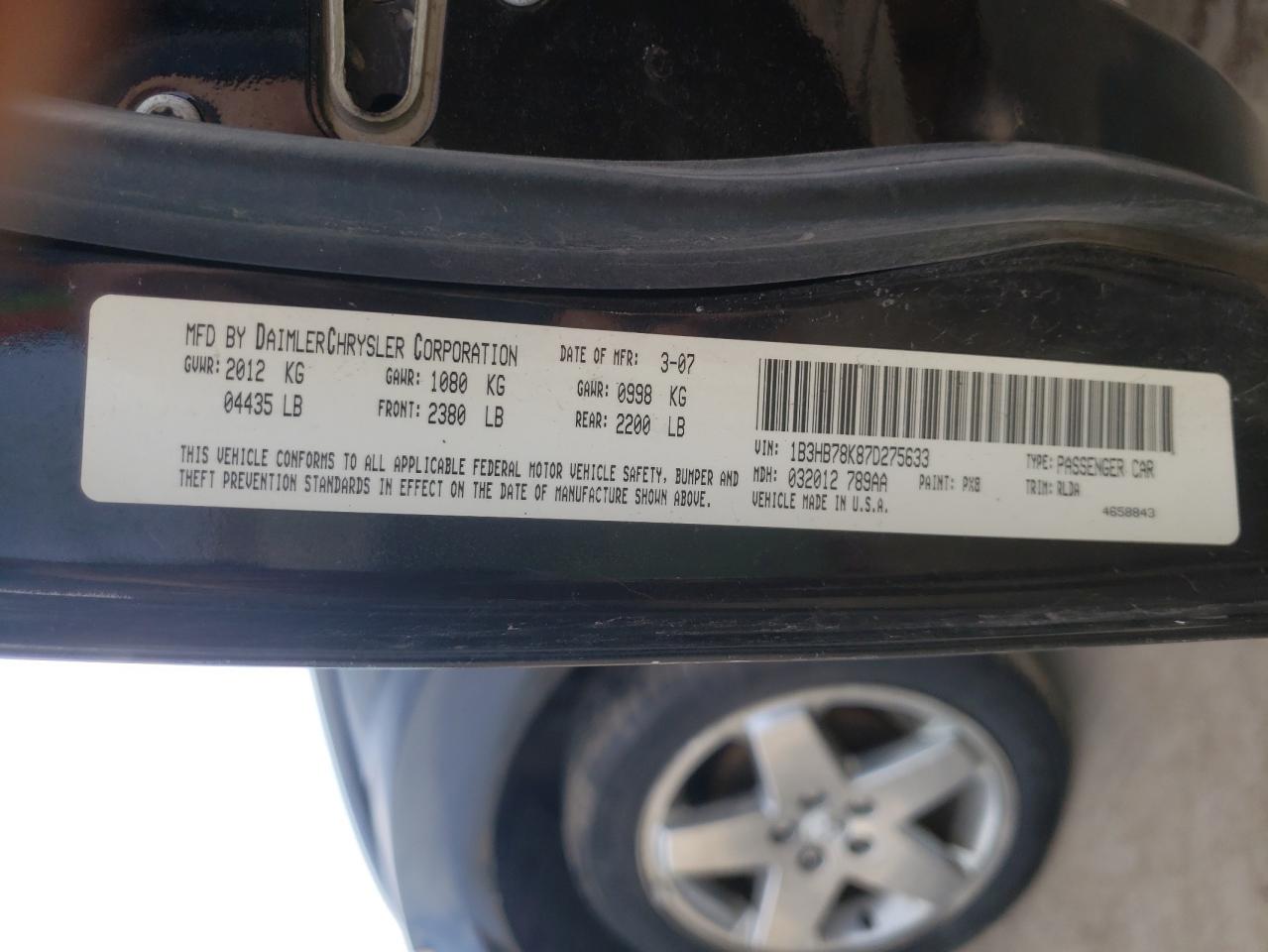 Фото 10 с аукциона – 2007 DODGE CALIBER R/ с VIN 1B3HB78K87D275633