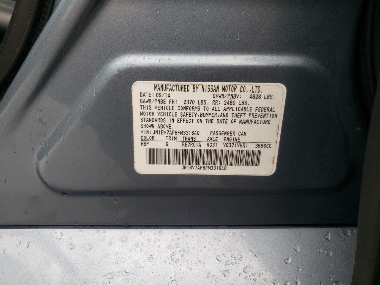 Photo 10 from auction – 2015 INFINITI Q50 BASE with VIN JN1BV7AP8FM331640