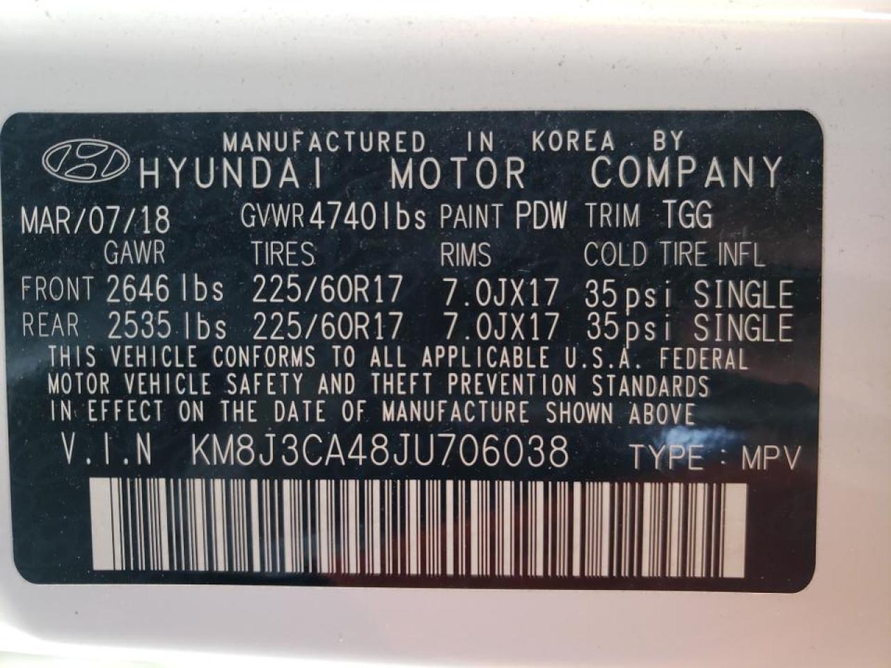 Photo 10 from auction – 2018 HYUNDAI TUCSON SEL with VIN KM8J3CA48JU706038