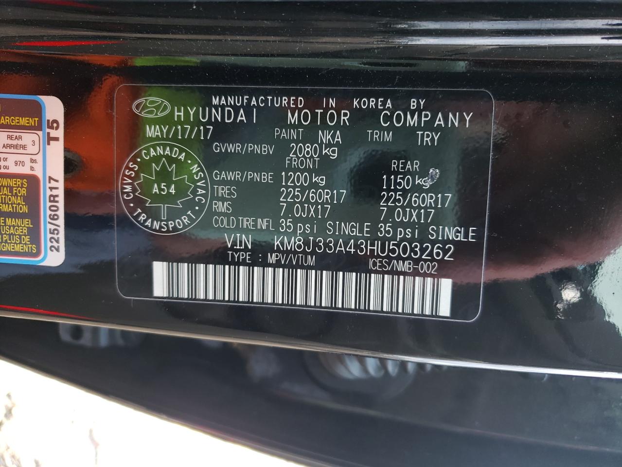 Photo 10 from auction – 2017 HYUNDAI TUCSON LIM with VIN KM8J33A43HU503262