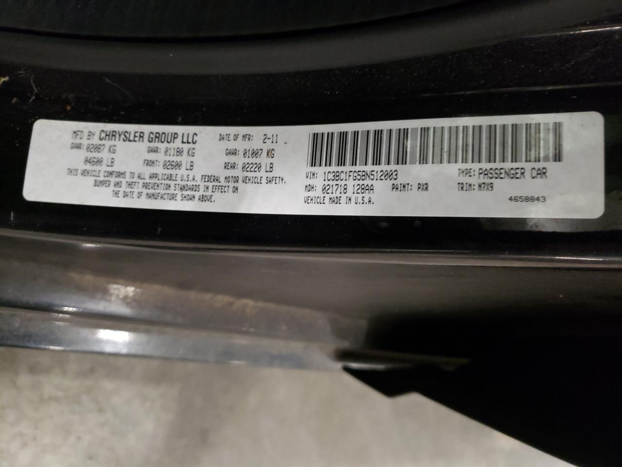 Photo 10 from auction – 2011 CHRYSLER 200 TOURIN with VIN 1C3BC1FG5BN512003