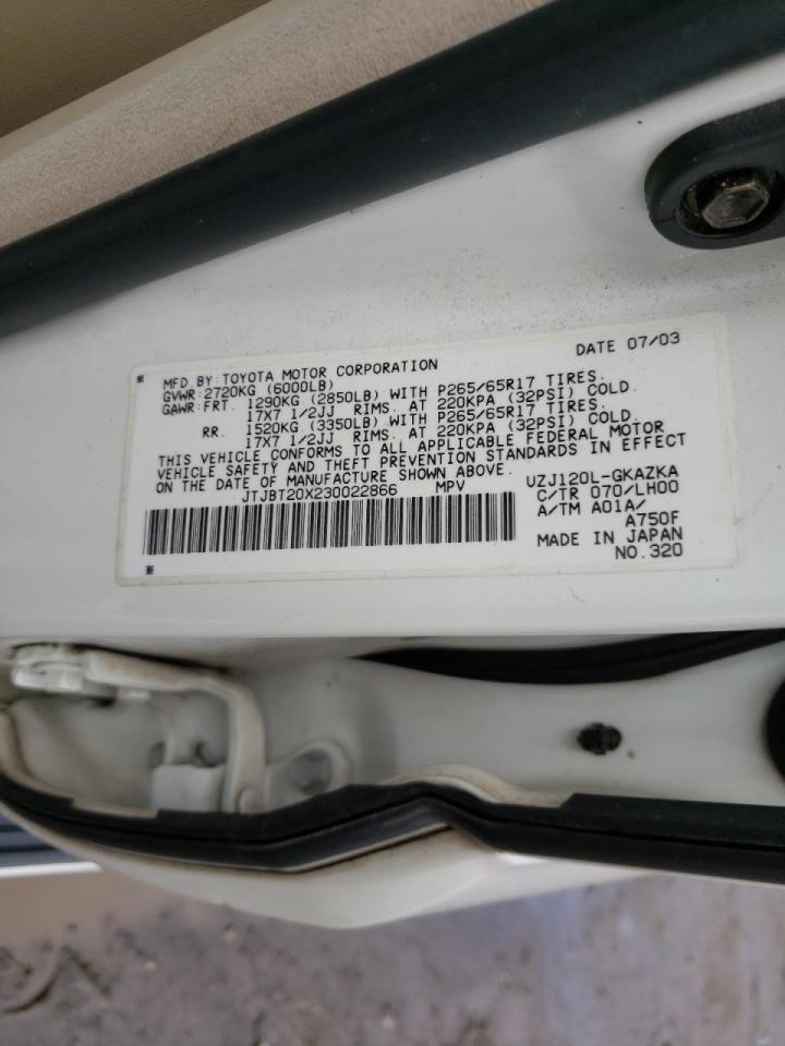 Photo 10 from auction – 2003 LEXUS GX 470 with VIN JTJBT20X230022866