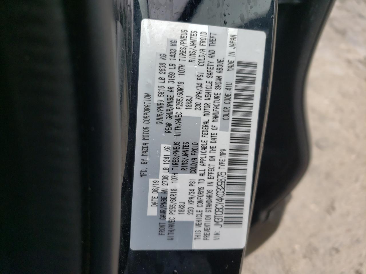 Photo 10 from auction – 2019 MAZDA CX-9 TOURI with VIN JM3TCBCY4K0329876