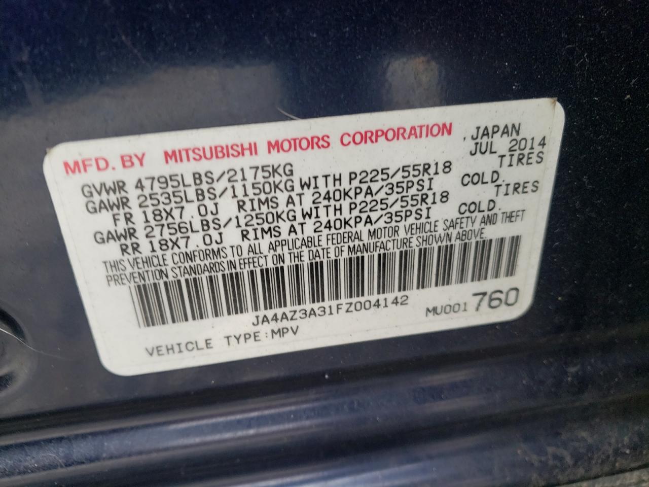 Photo 10 from auction – 2015 MITSUBISHI OUTLANDER with VIN JA4AZ3A31FZ004142
