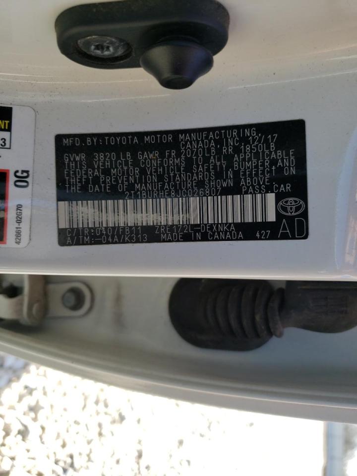 Photo 10 from auction – 2018 TOYOTA COROLLA L with VIN 2T1BURHE8JC026807