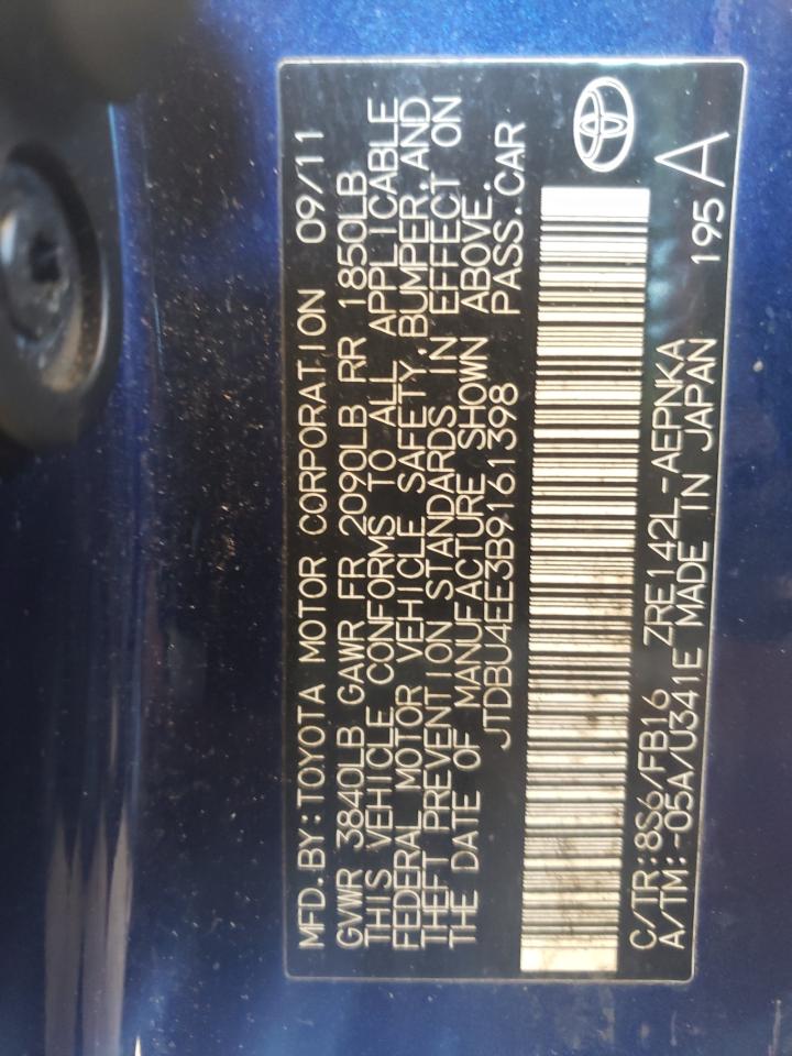 Photo 10 from auction – 2011 TOYOTA COROLLA BA with VIN JTDBU4EE3B9161398