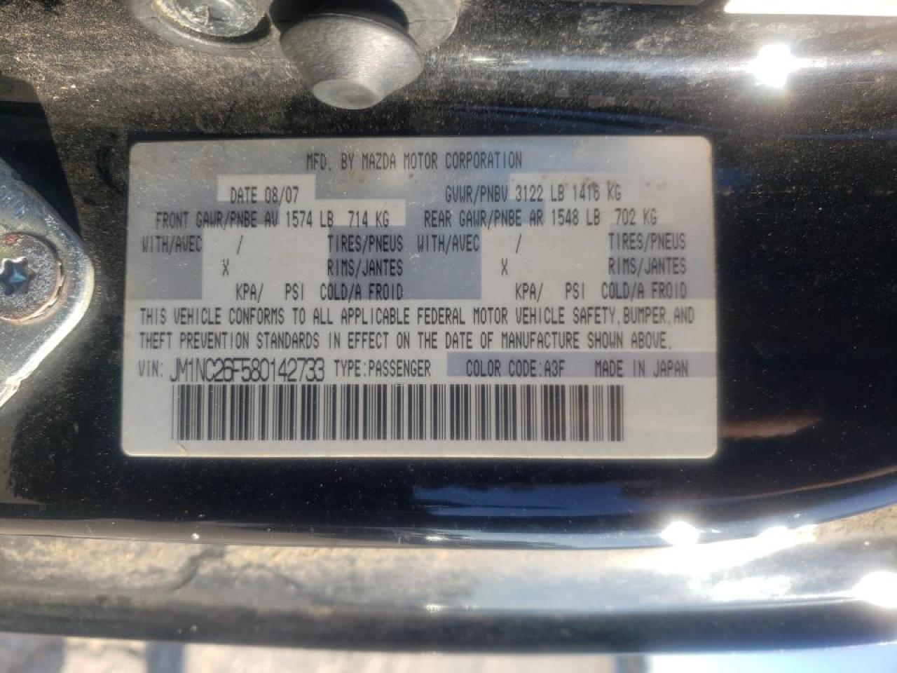 Photo 10 from auction – 2008 MAZDA MX-5 MIATA with VIN JM1NC26F580142733