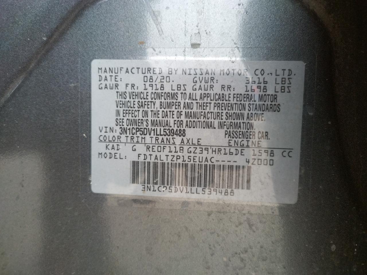 Photo 10 from auction – 2020 NISSAN KICKS SR with VIN 3N1CP5DV1LL539488