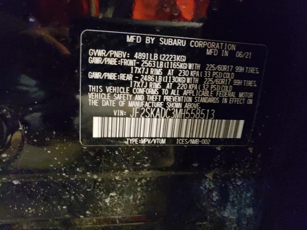 Photo 10 from auction – 2021 SUBARU FORESTER with VIN JF2SKADC3MH558513