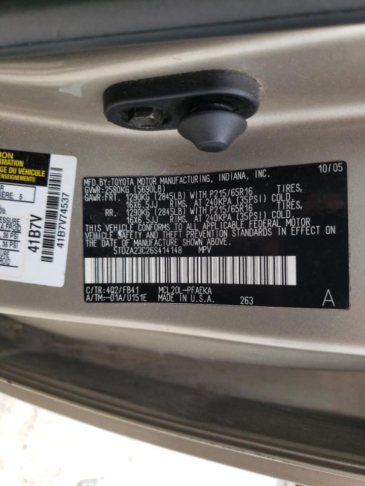 Photo 10 from auction – 2006 TOYOTA SIENNA CE with VIN 5TDZA23C26S414148