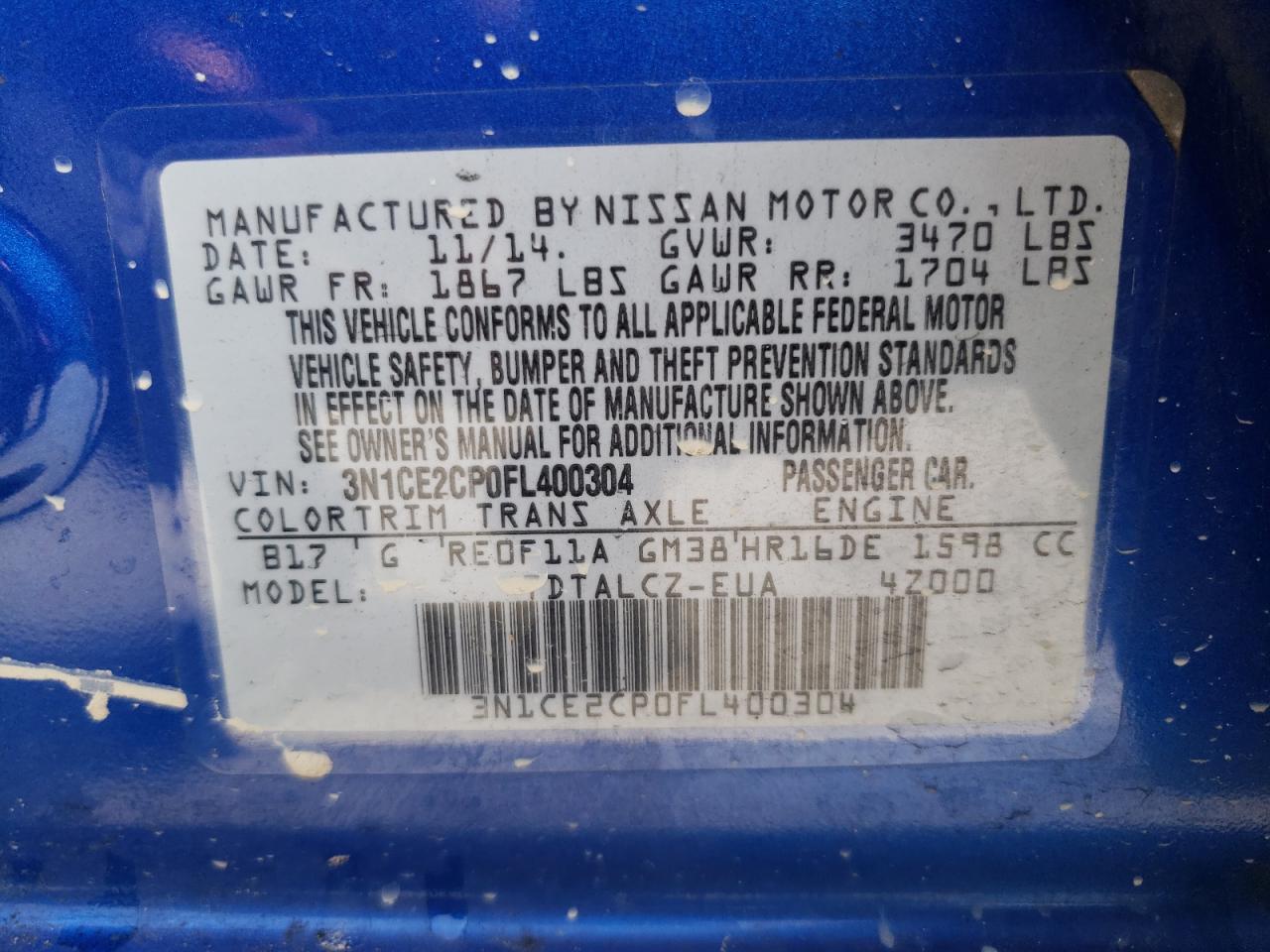 Photo 10 from auction – 2015 NISSAN VERSA NOTE with VIN 3N1CE2CP0FL400304