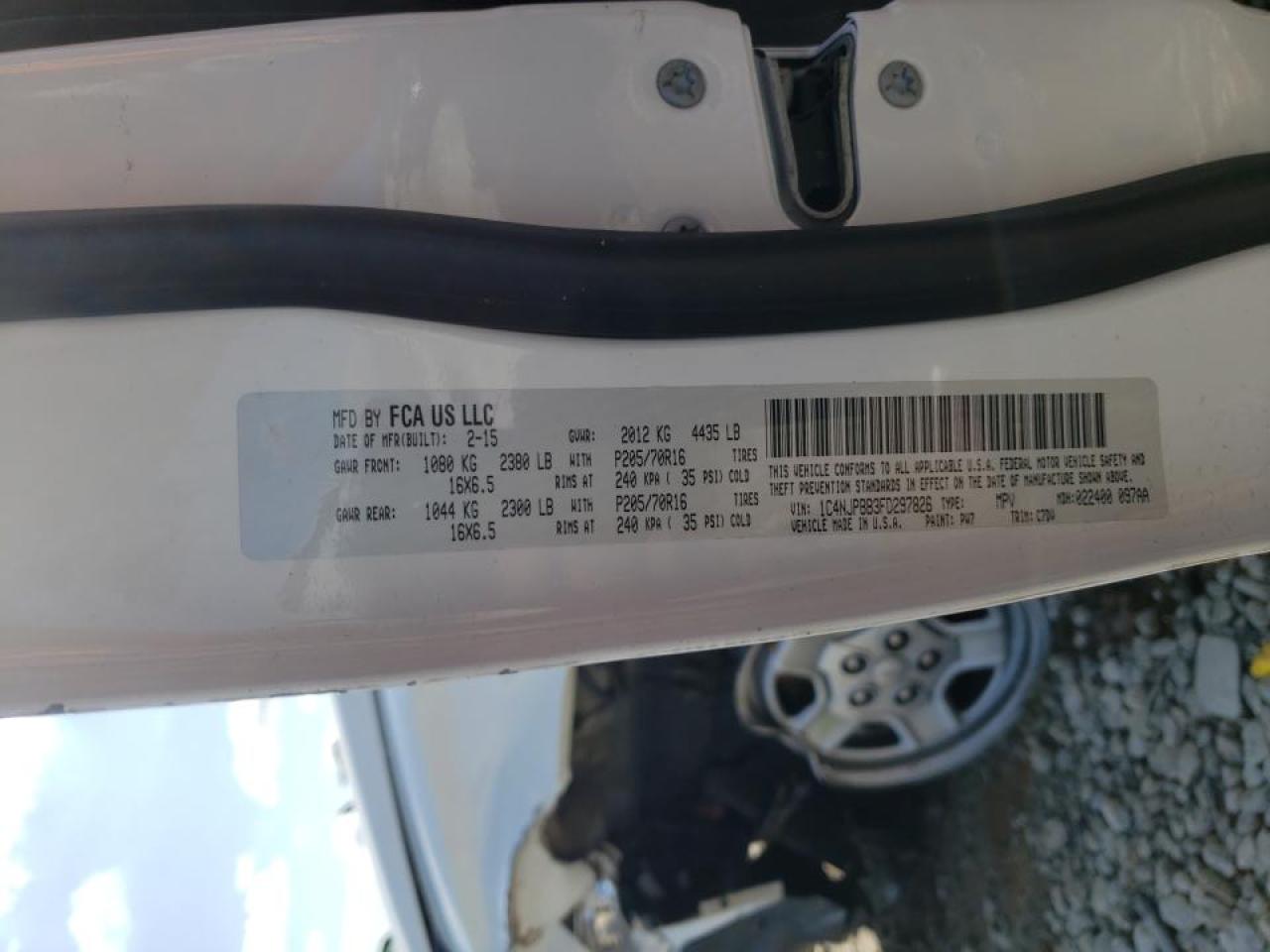 Photo 10 from auction – 2015 JEEP PATRIOT SP with VIN 1C4NJPBB3FD297826
