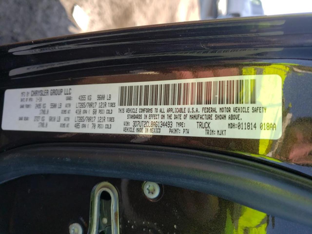 Photo 10 from auction – 2010 DODGE RAM 2500 with VIN 3D7UT2CL8AG134493