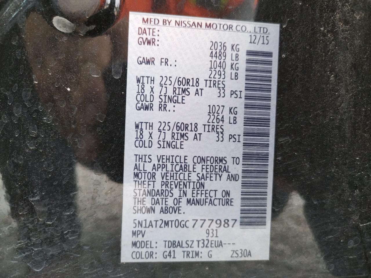 Photo 10 from auction – 2016 NISSAN ROGUE S with VIN 5N1AT2MT0GC777987