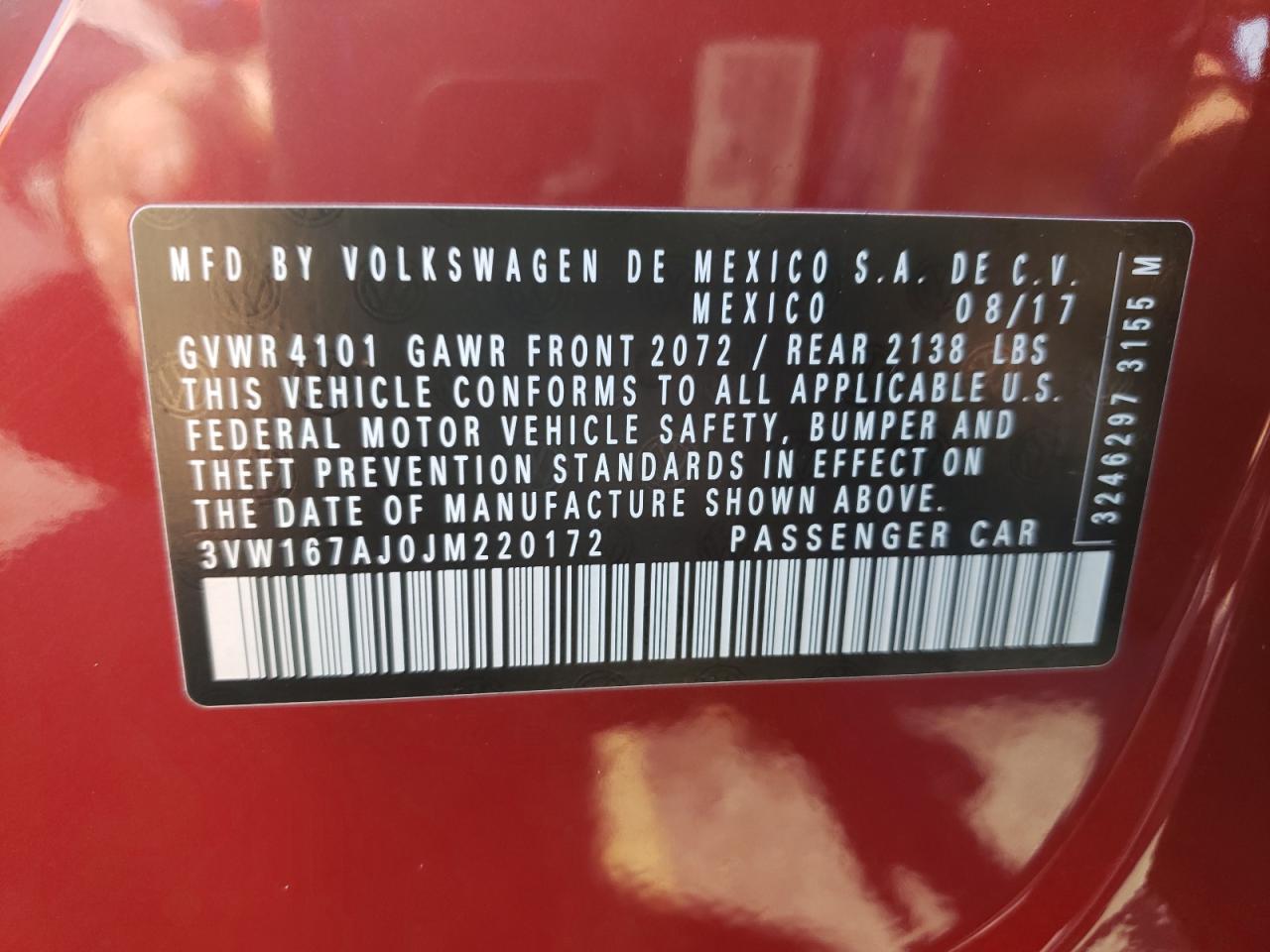 Photo 10 from auction – 2018 VOLKSWAGEN JETTA S with VIN 3VW167AJ0JM220172