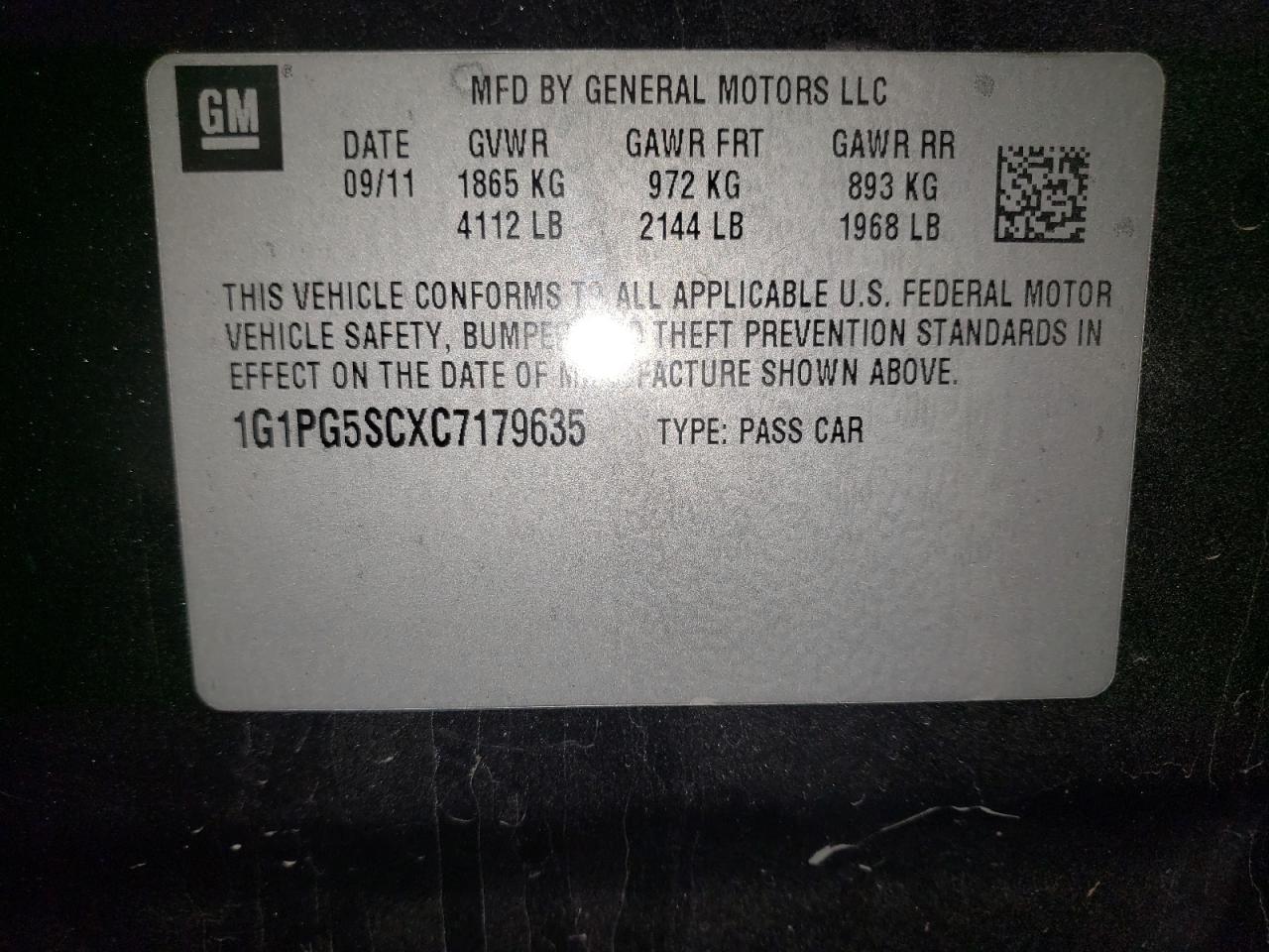 Photo 10 from auction – 2012 CHEVROLET CRUZE LT with VIN 1G1PG5SCXC7179635