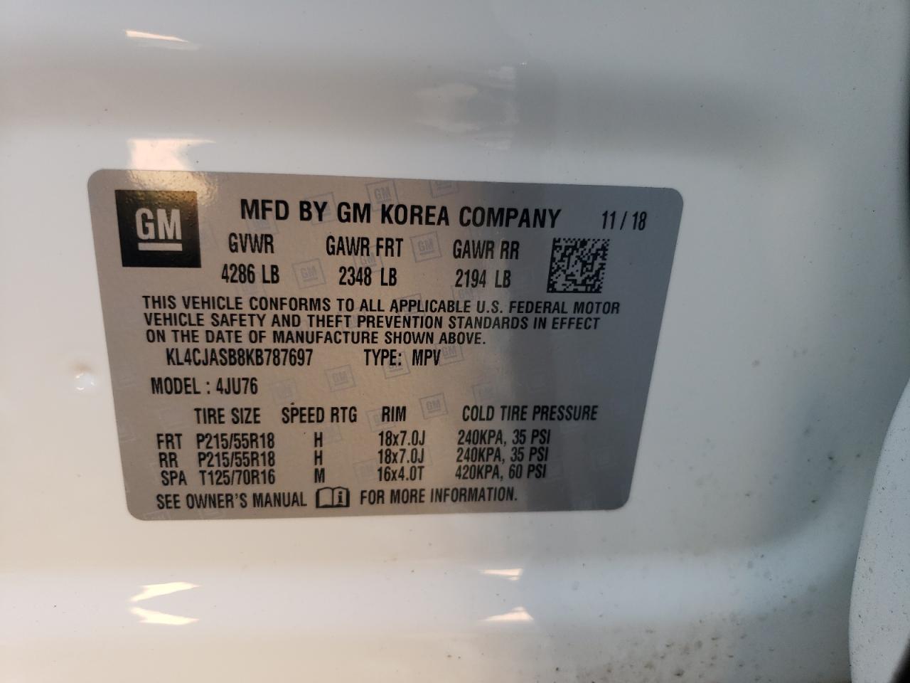 Photo 10 from auction – 2019 BUICK ENCORE PRE with VIN KL4CJASB8KB787697