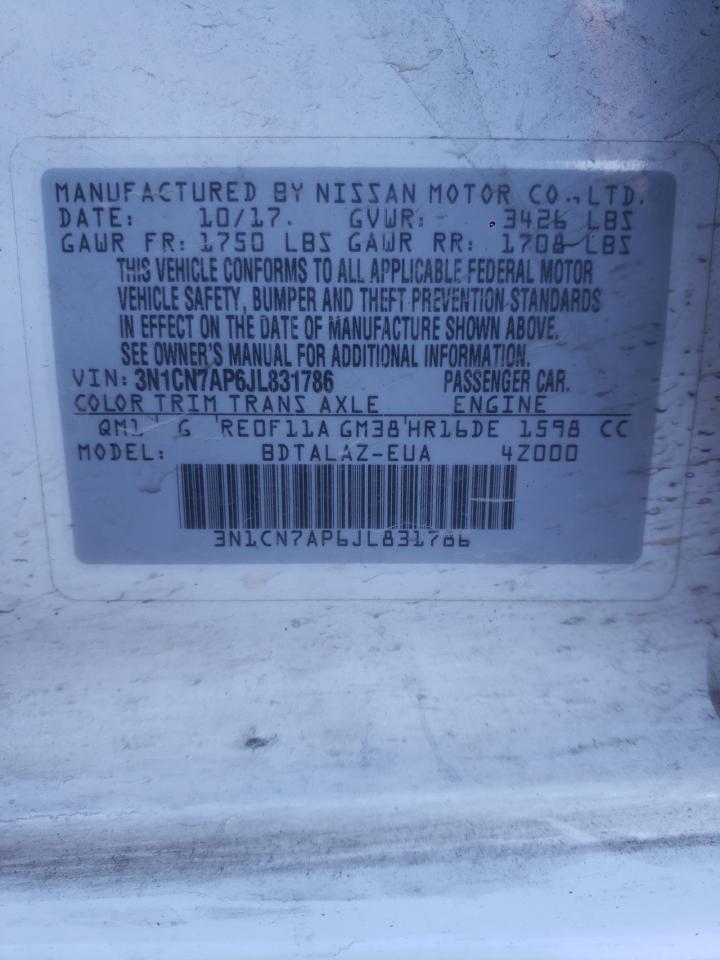 Photo 10 from auction – 2018 NISSAN VERSA S with VIN 3N1CN7AP6JL831786