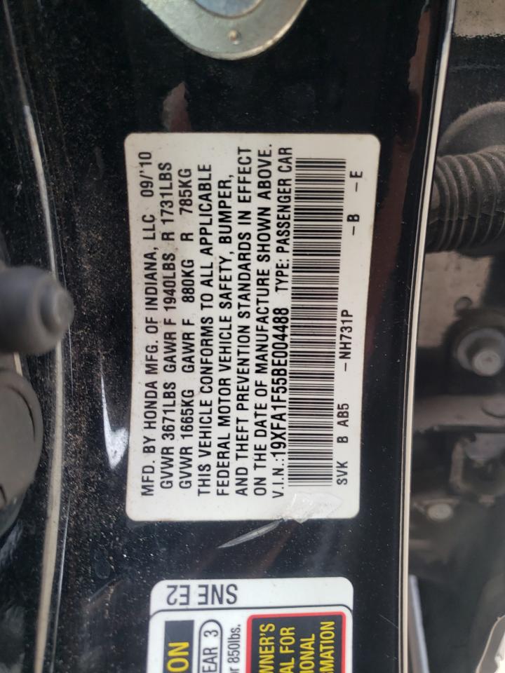 Photo 10 from auction – 2011 HONDA CIVIC LX with VIN 19XFA1F55BE004488