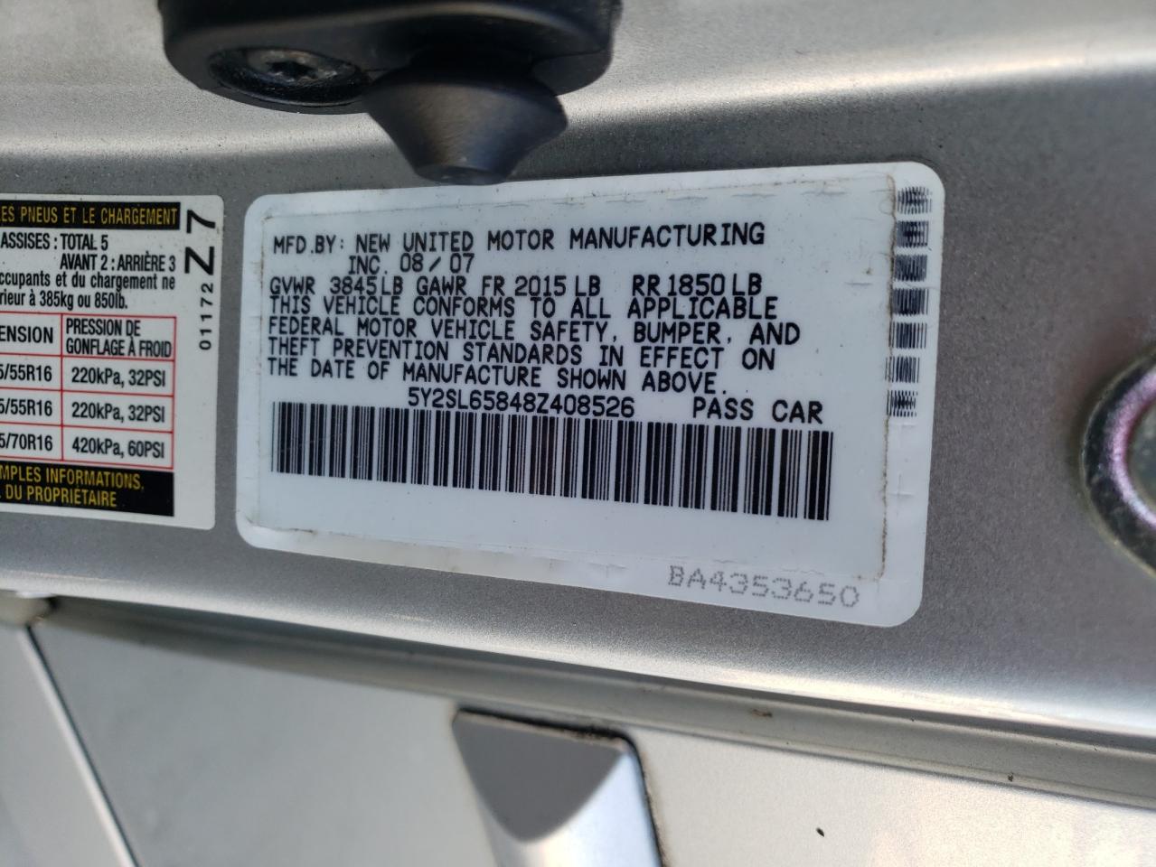 Photo 10 from auction – 2008 PONTIAC VIBE with VIN 5Y2SL65848Z408526