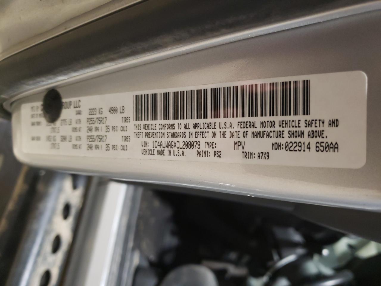 Photo 10 from auction – 2012 JEEP WRANGLER S with VIN 1C4AJWAGXCL208079