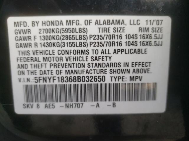 Photo 10 from auction – 2008 HONDA PILOT SE with VIN 5FNYF18368B032650