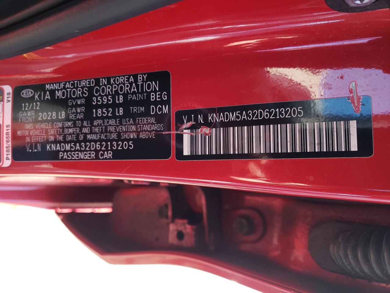 Photo 10 from auction – 2013 KIA RIO LX with VIN KNADM5A32D6213205