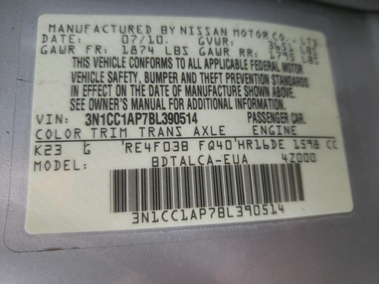 Photo 10 from auction – 2011 NISSAN VERSA S with VIN 3N1CC1AP7BL390514