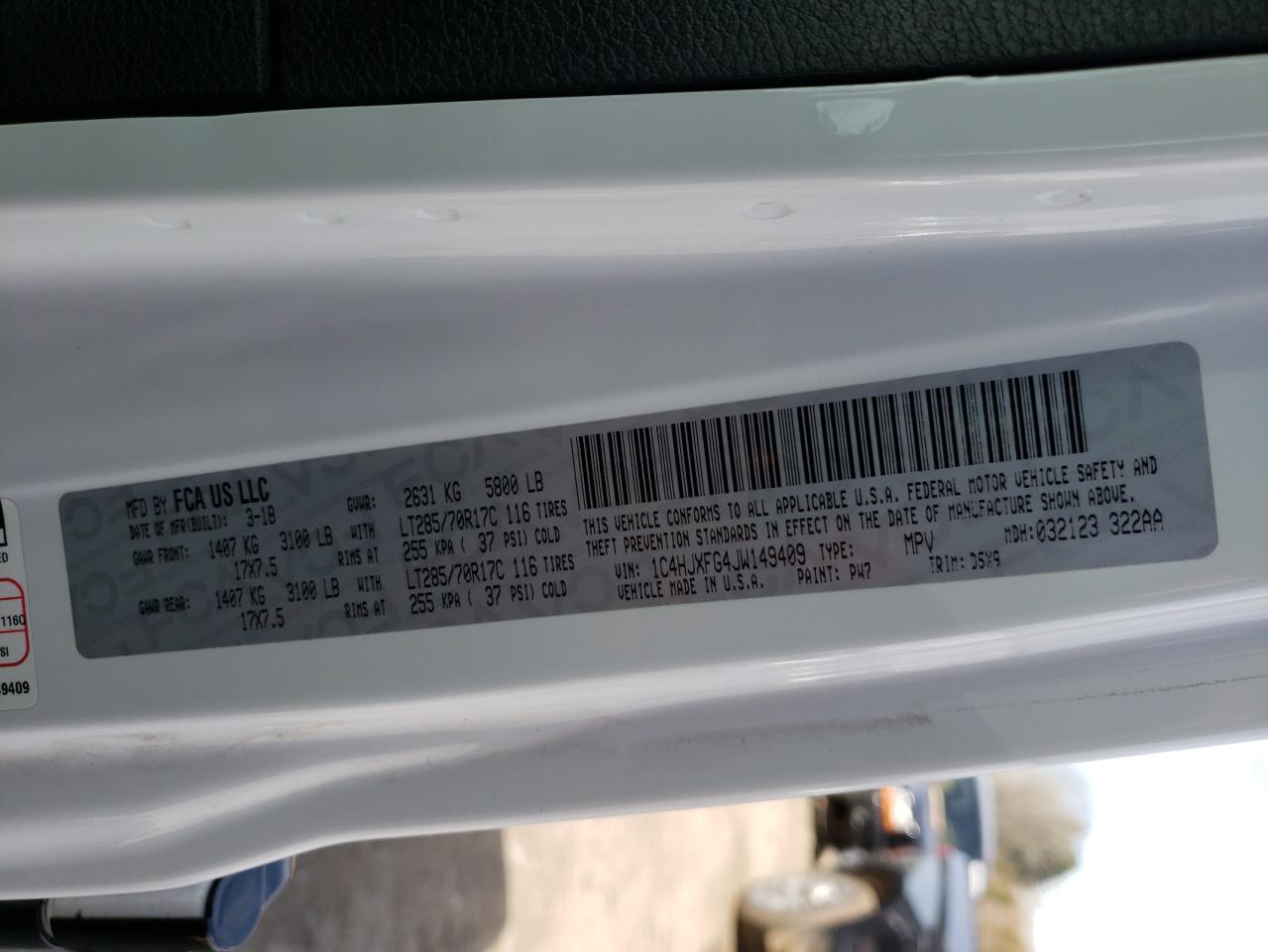 Photo 10 from auction – 2018 JEEP WRANGLER U with VIN 1C4HJXFG4JW149409