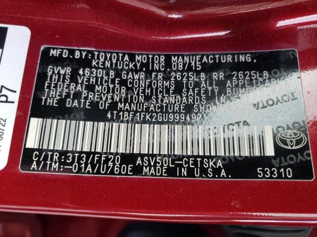 Photo 10 from auction – 2016 TOYOTA CAMRY LE with VIN 4T1BF1FK2GU999497