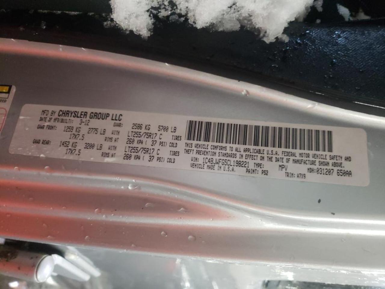 Zdjęcie 10 z aukcji – 2012 JEEP WRANGLER U z VIN 1C4BJWFG5CL198221