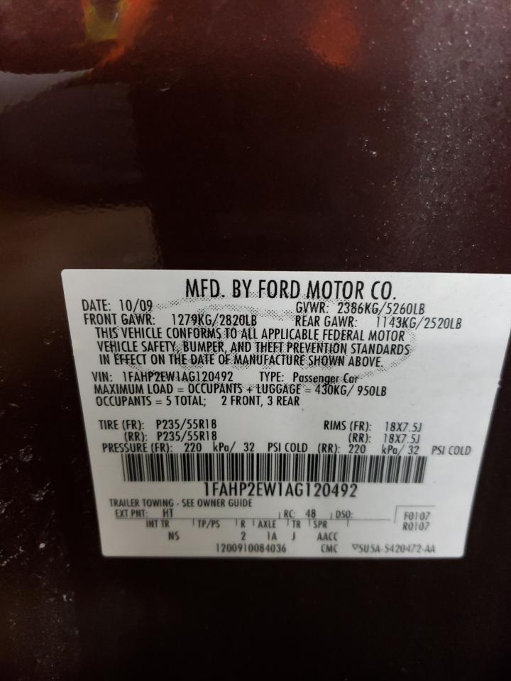 Photo 10 from auction – 2010 FORD TAURUS SEL with VIN 1FAHP2EW1AG120492