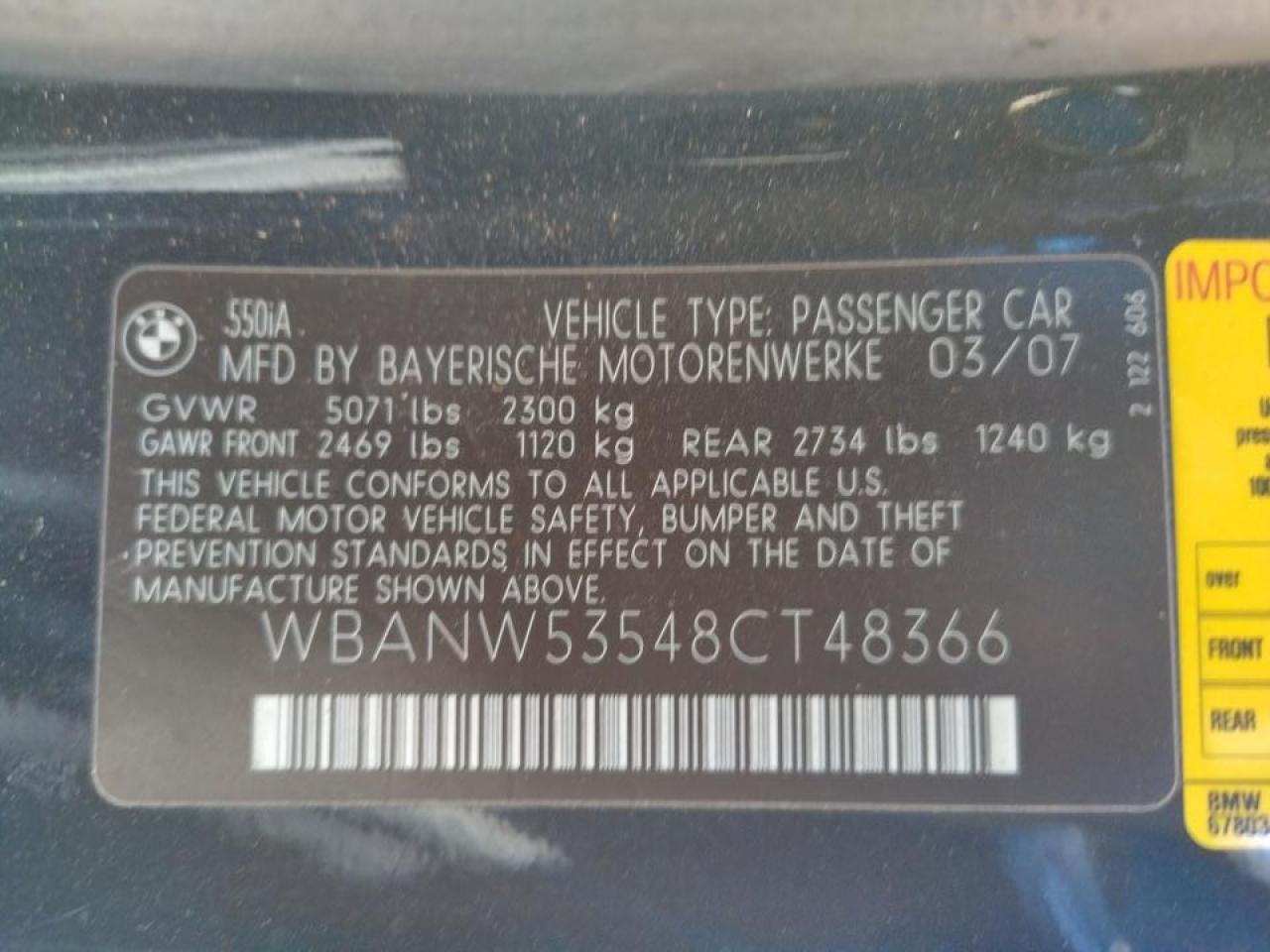 Photo 10 from auction – 2008 BMW 550 I with VIN WBANW53548CT48366