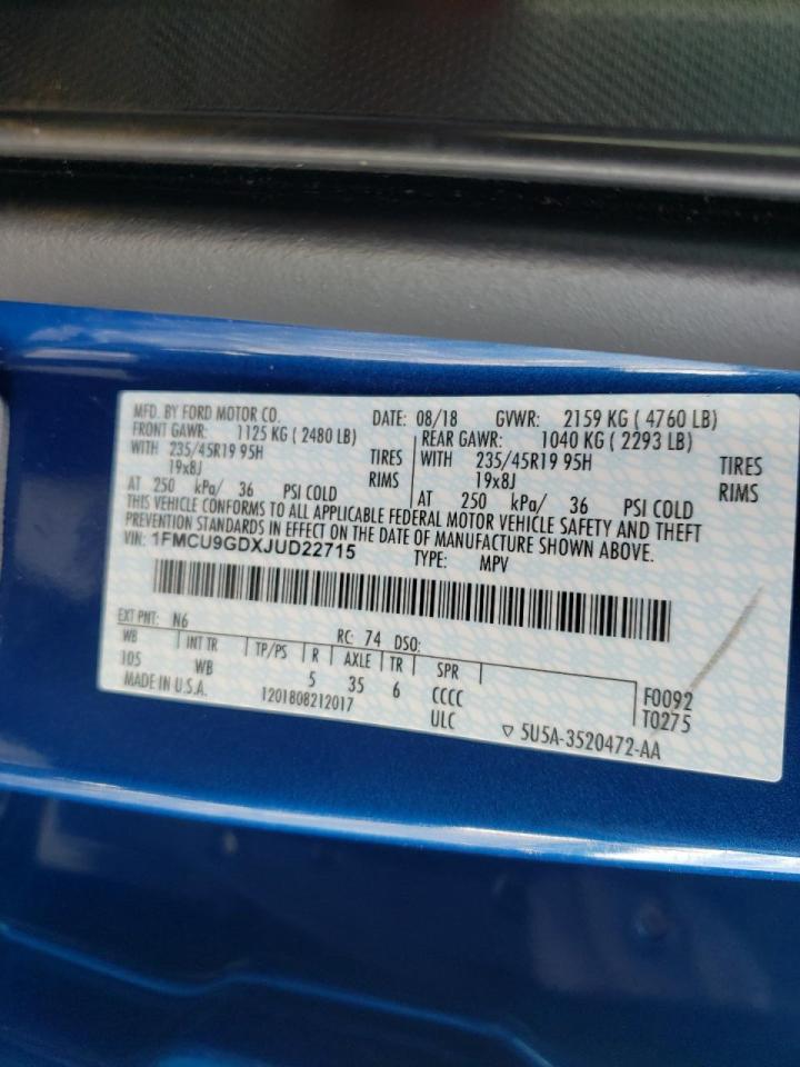 Photo 10 from auction – 2018 FORD ESCAPE SE with VIN 1FMCU9GDXJUD22715