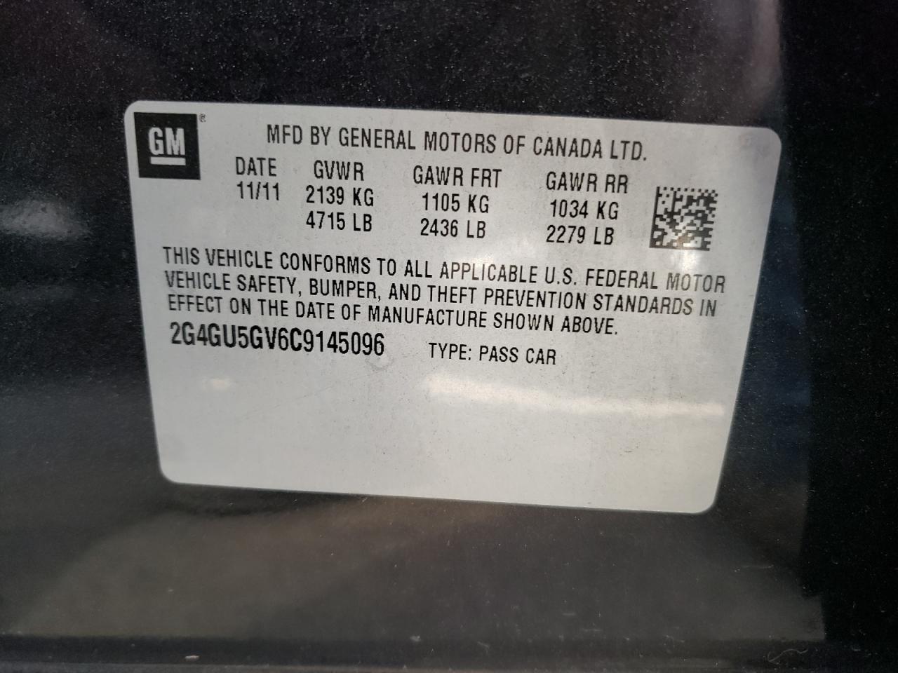 Photo 10 from auction – 2012 BUICK REGAL PREM with VIN 2G4GU5GV6C9145096