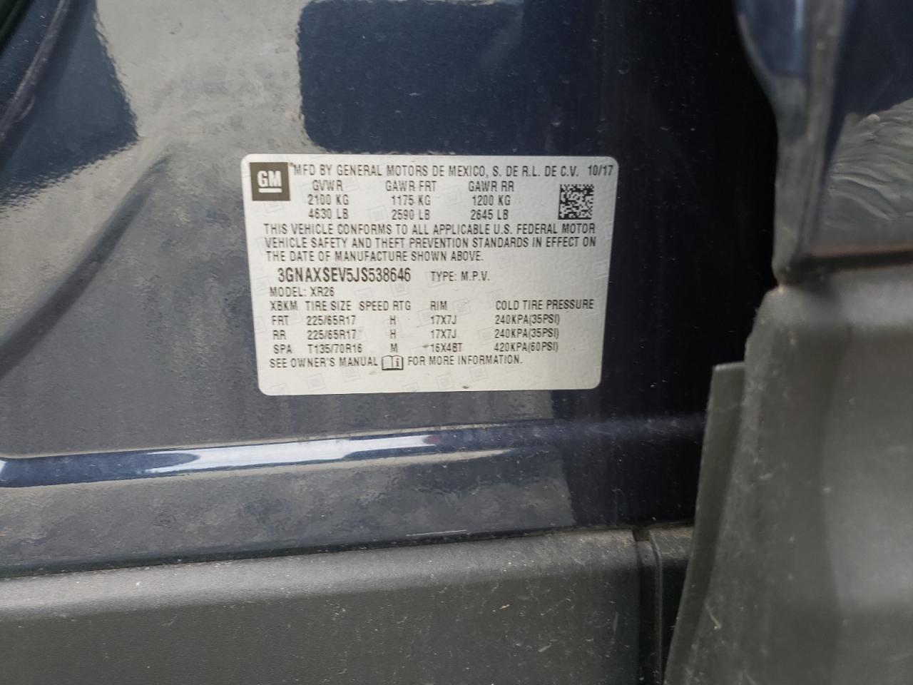 Photo 10 from auction – 2018 CHEVROLET EQUINOX LT with VIN 3GNAXSEV5JS538646