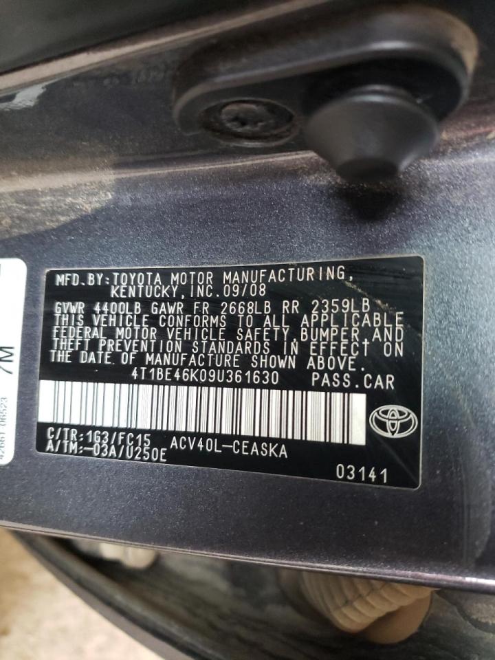 Photo 10 from auction – 2009 TOYOTA CAMRY BASE with VIN 4T1BE46K09U361630