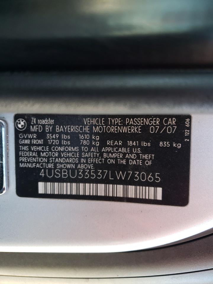 Photo 10 from auction – 2007 BMW Z4 3.0 with VIN 4USBU33537LW73065