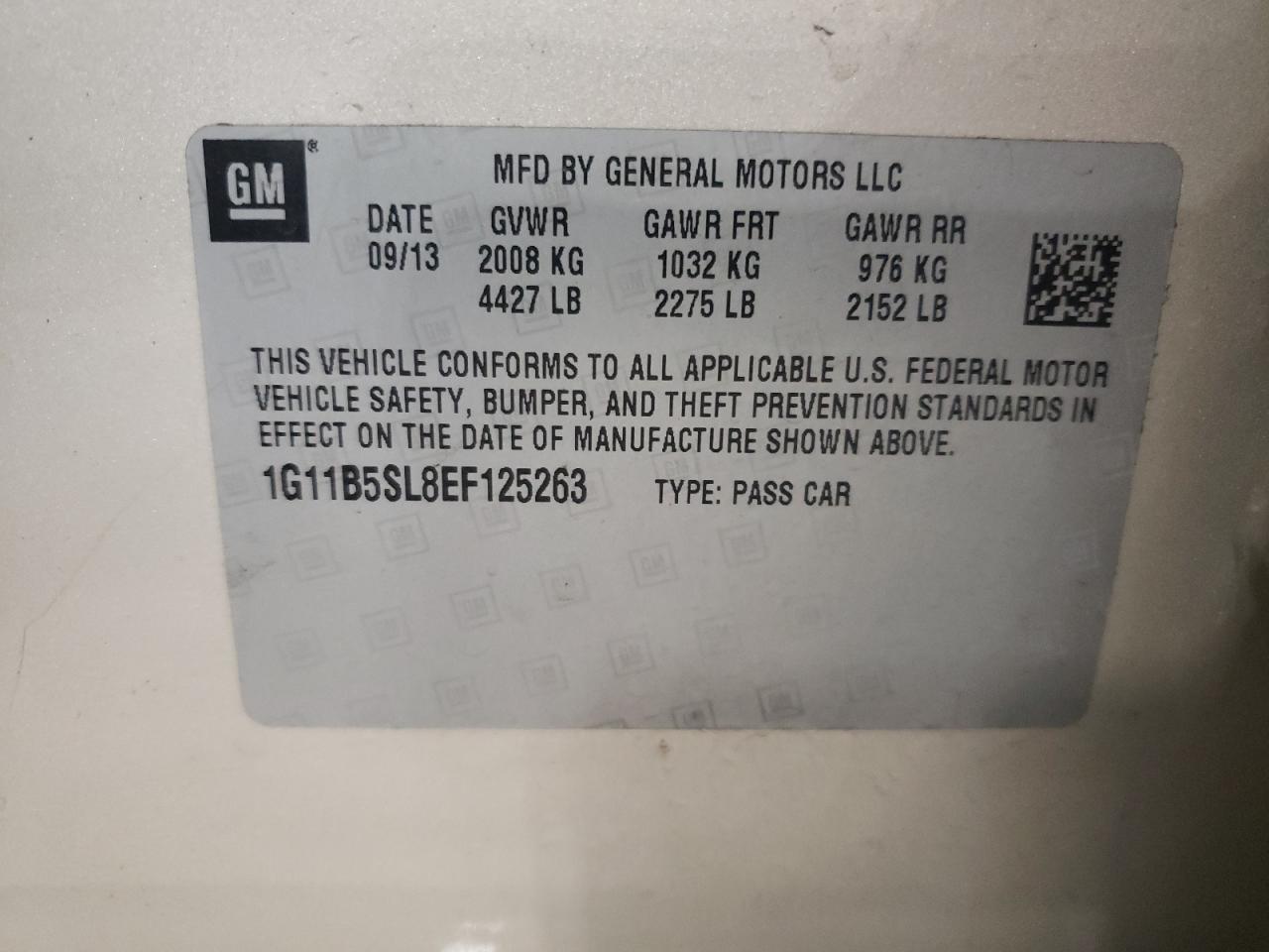 Photo 10 from auction – 2014 CHEVROLET MALIBU LS with VIN 1G11B5SL8EF125263